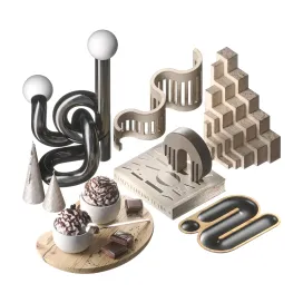 Decorative set geometric shapes with coffee
